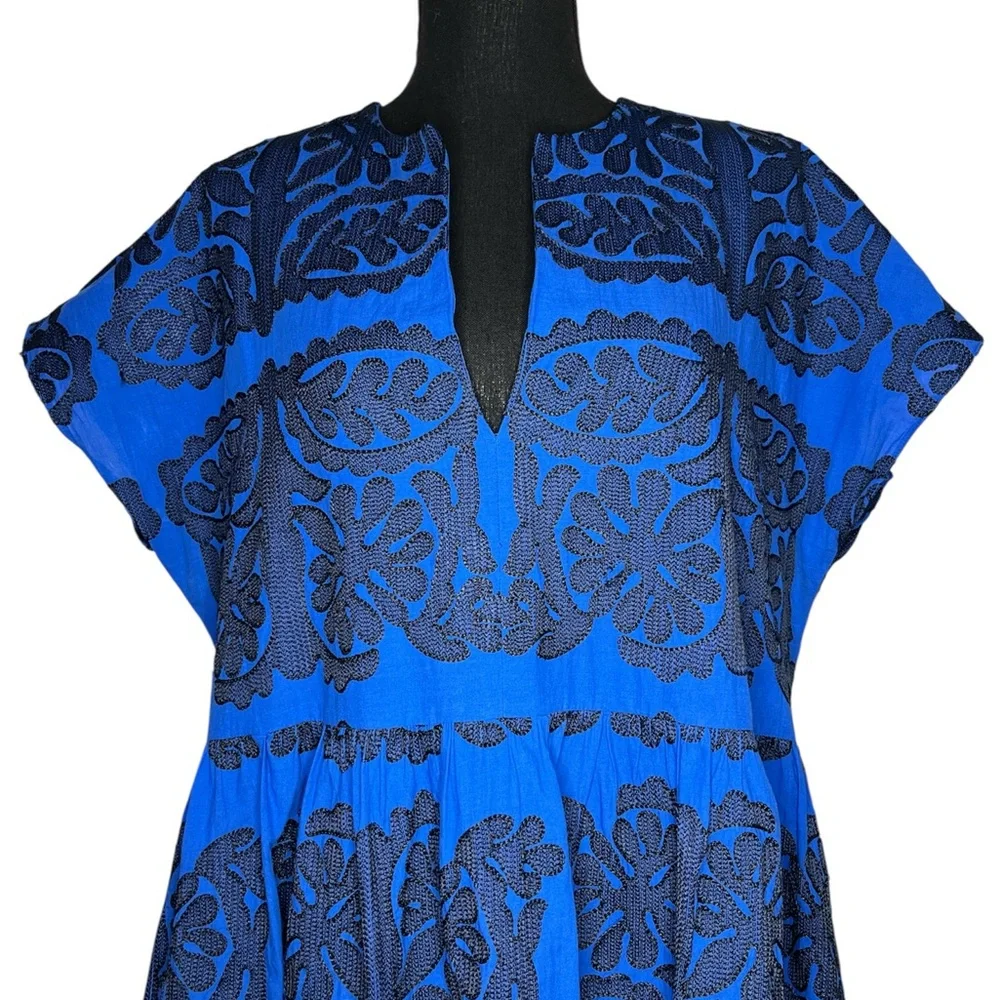 ZARA Blue Embroidered Boho Mini Dress - Size Large‎